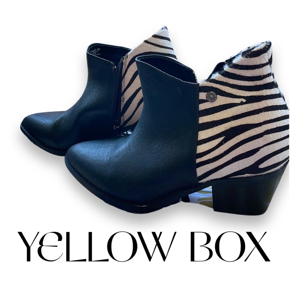 NWOB Yellow Box Zebra Ankle Boots With Genuine Cowhide Size 8.5
